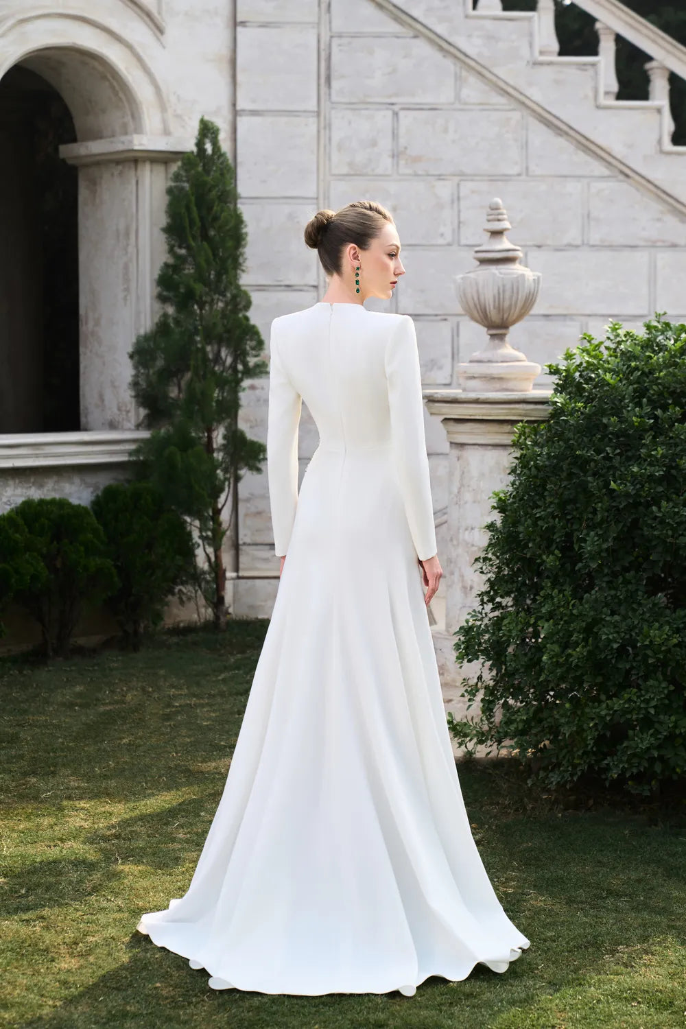 Double Crystal-Embellished Deep V-Neck Dress