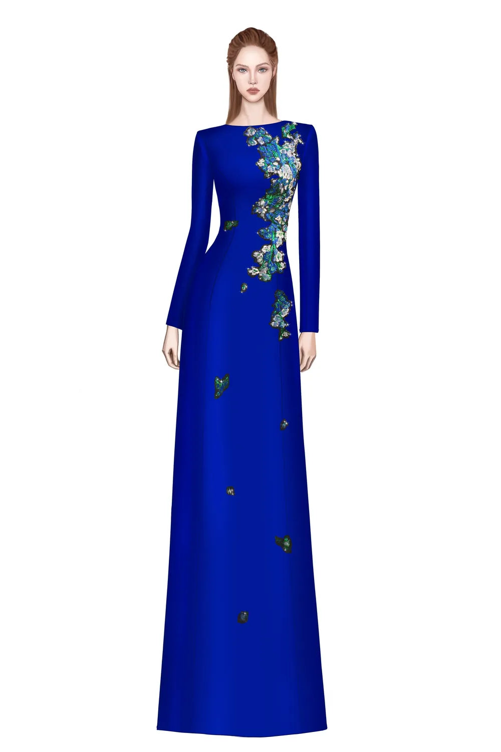 Boat Neck Floral Embroidered A-Line Dress