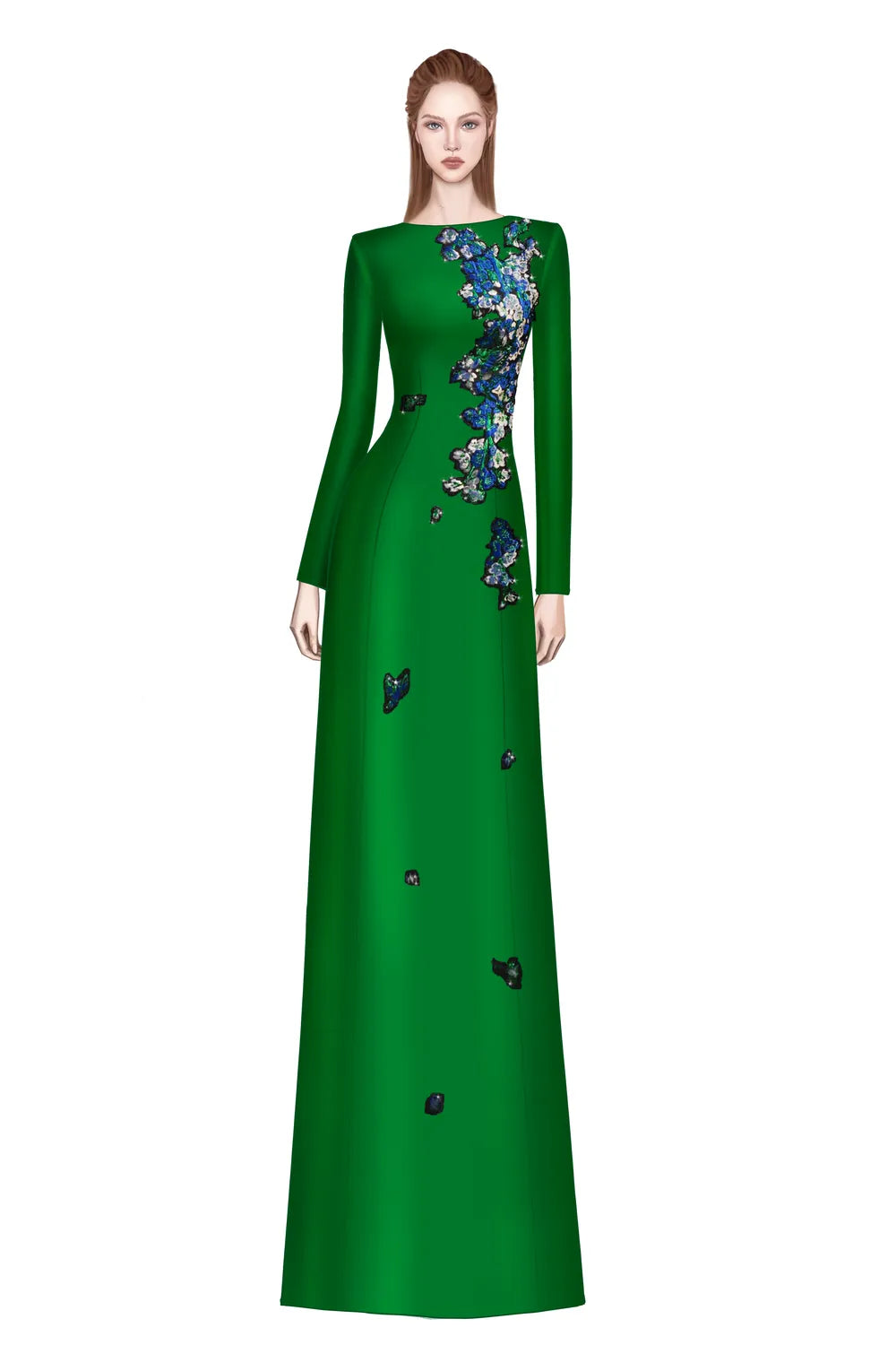 Boat Neck Floral Embroidered A-Line Dress