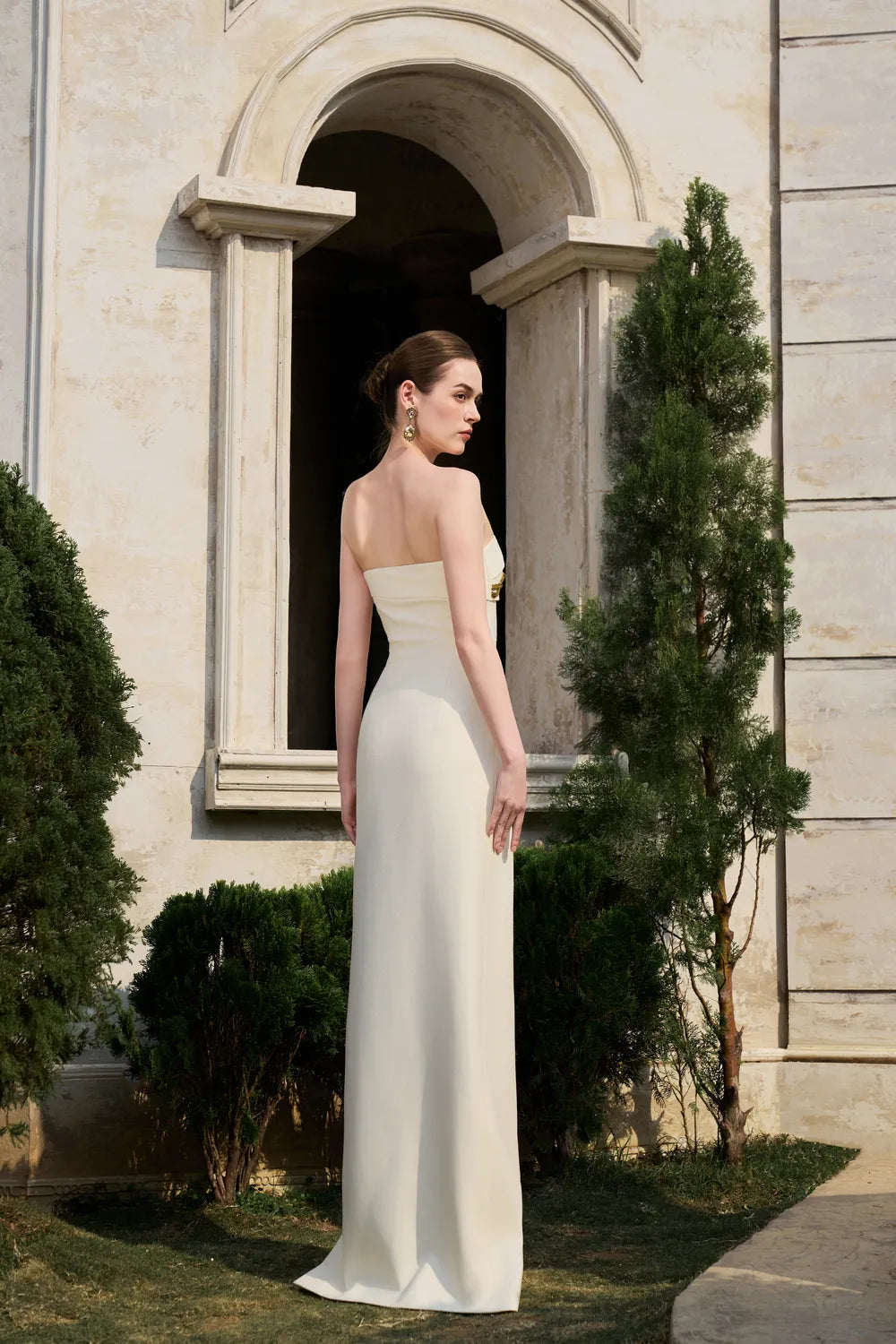 Strapless Crystal-Embellished Side Slit Dress