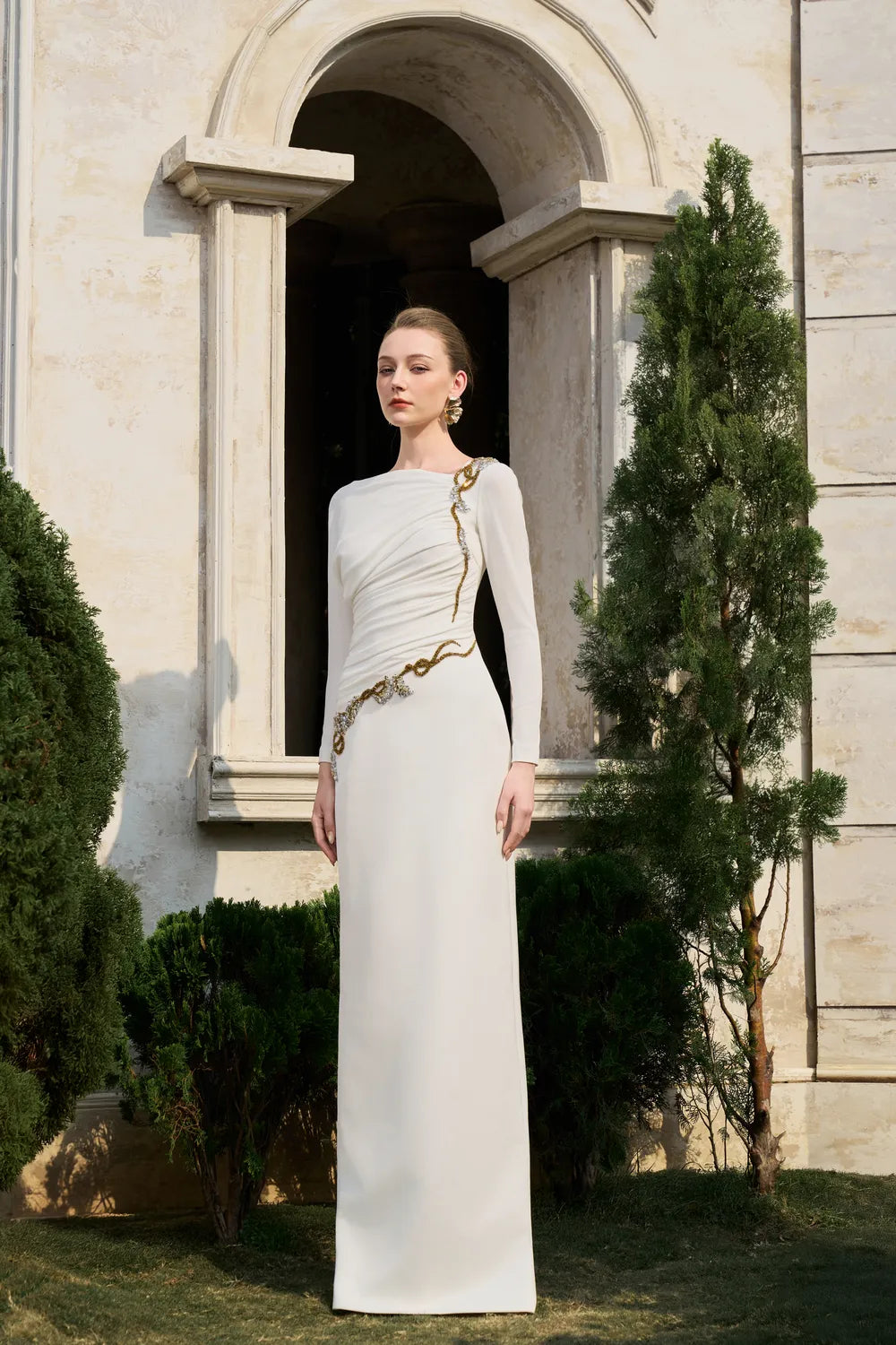 Asymmetric Neckline With Diagonal Gathered Dress