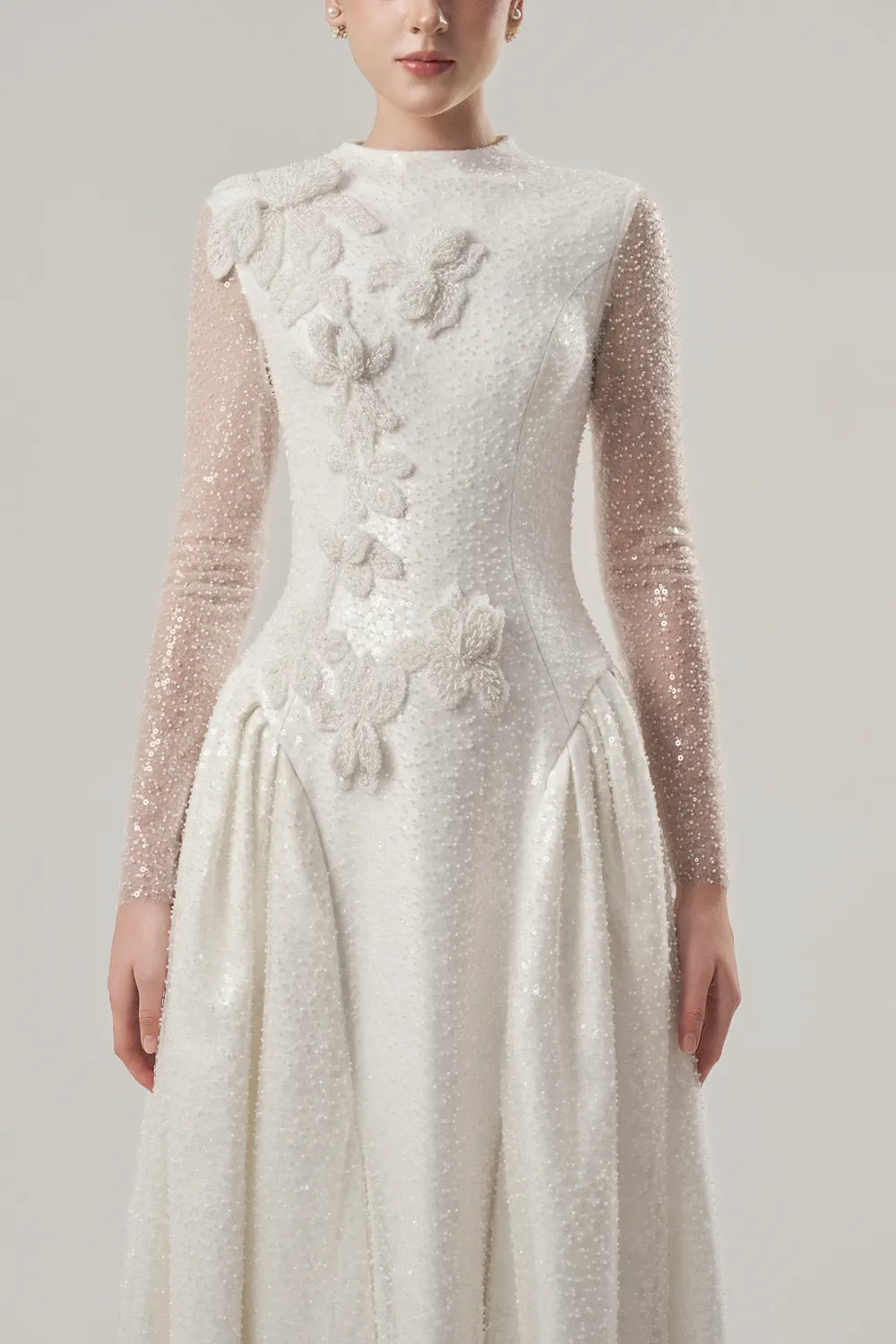 Sequin Long Sleeve A-Line Dress
