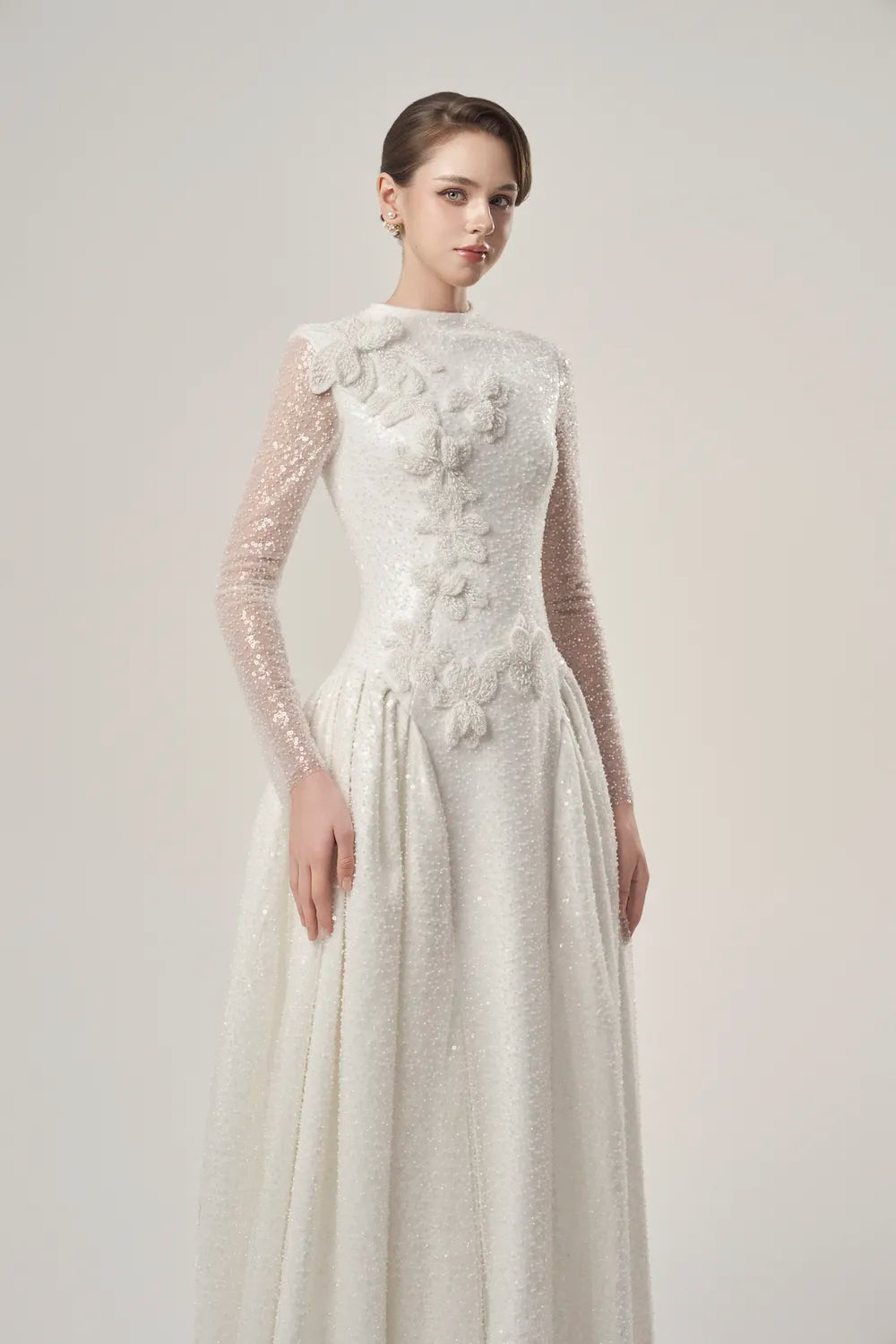 Sequin Long Sleeve A-Line Dress