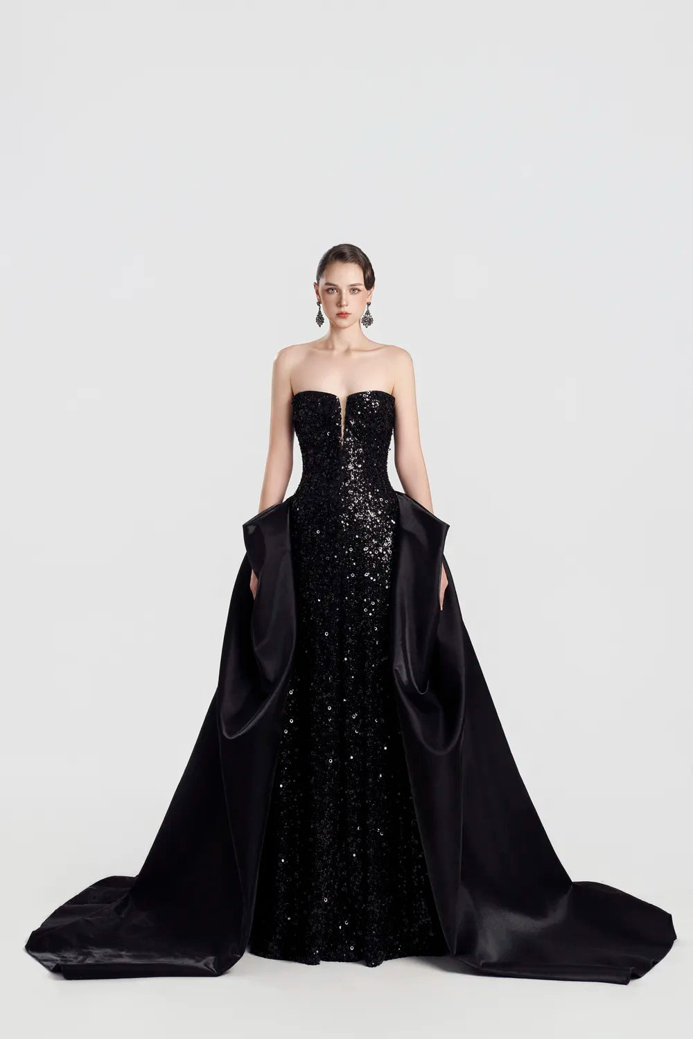 Strapless Sides Long Flap Sequin Dress
