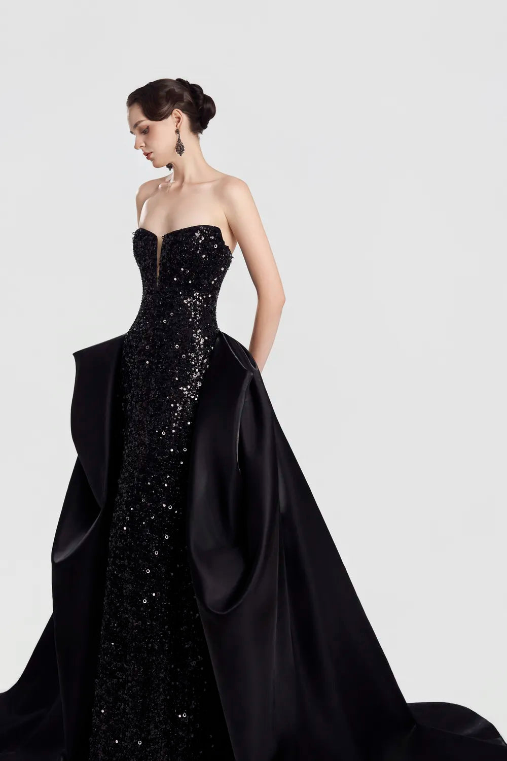 Strapless Sides Long Flap Sequin Dress