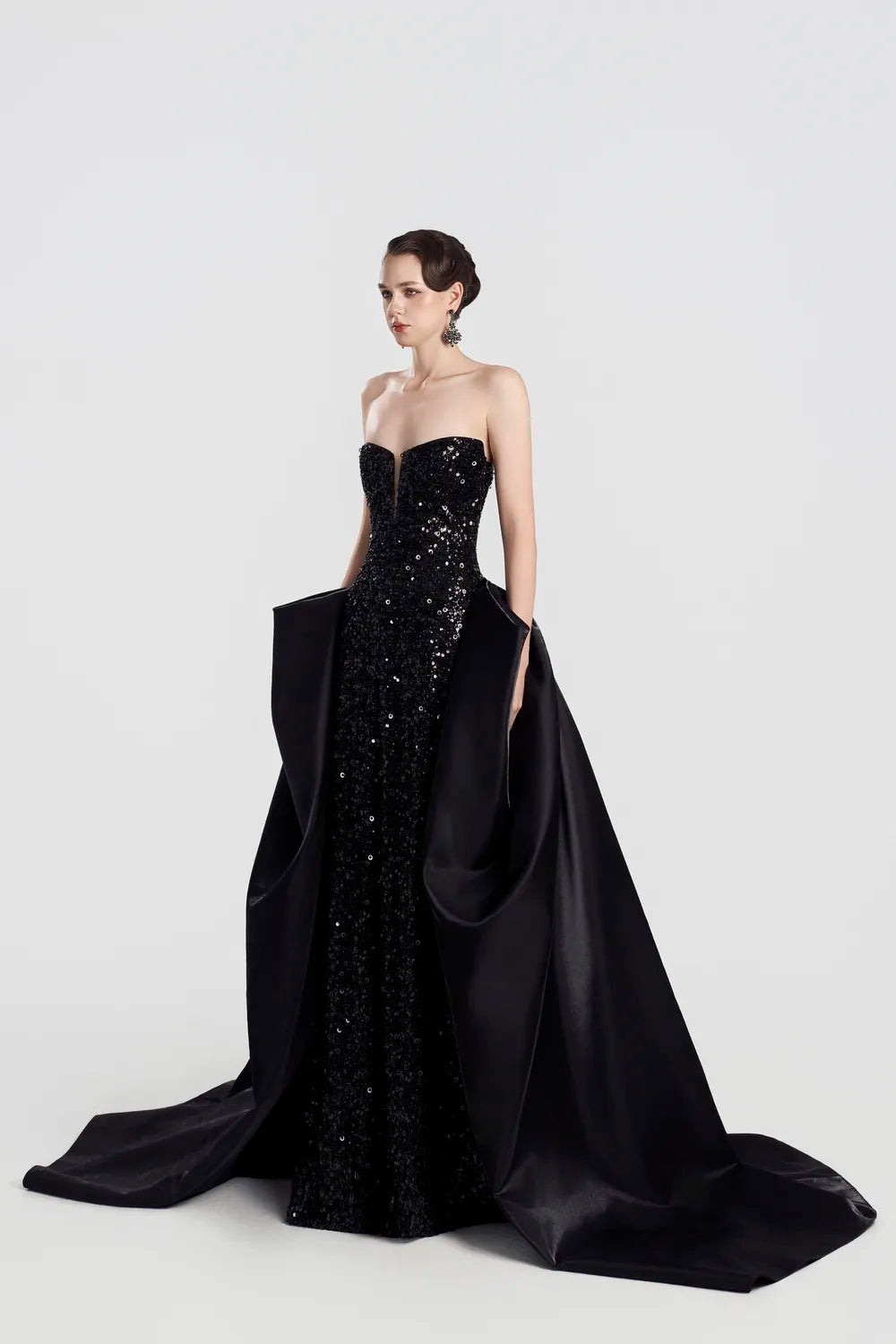 Strapless Sides Long Flap Sequin Dress