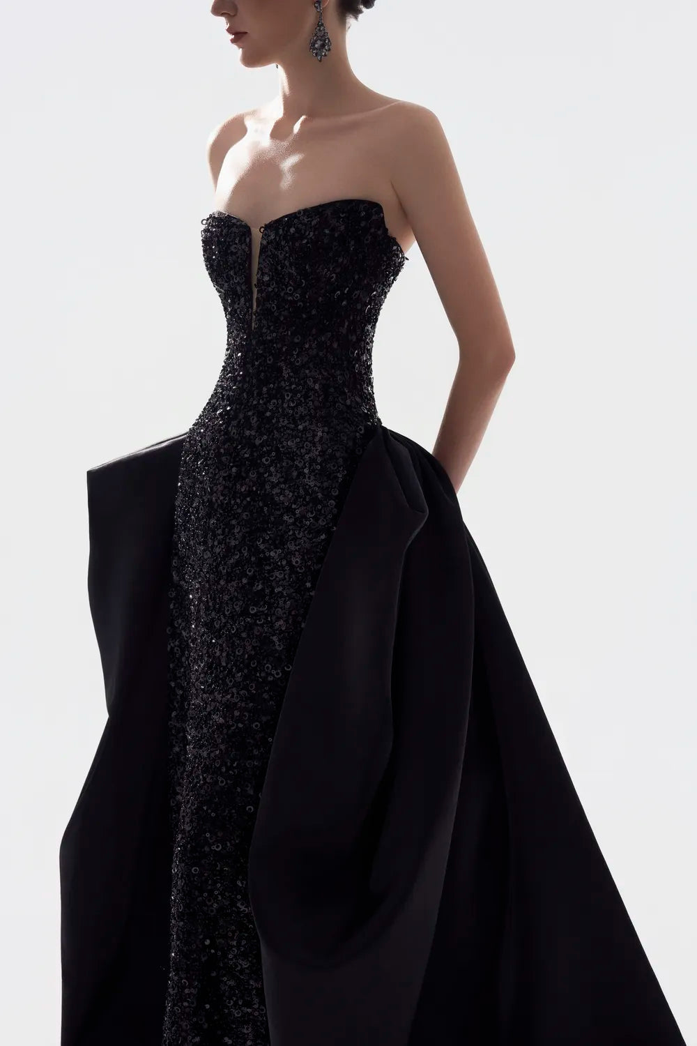 Strapless Sides Long Flap Sequin Dress