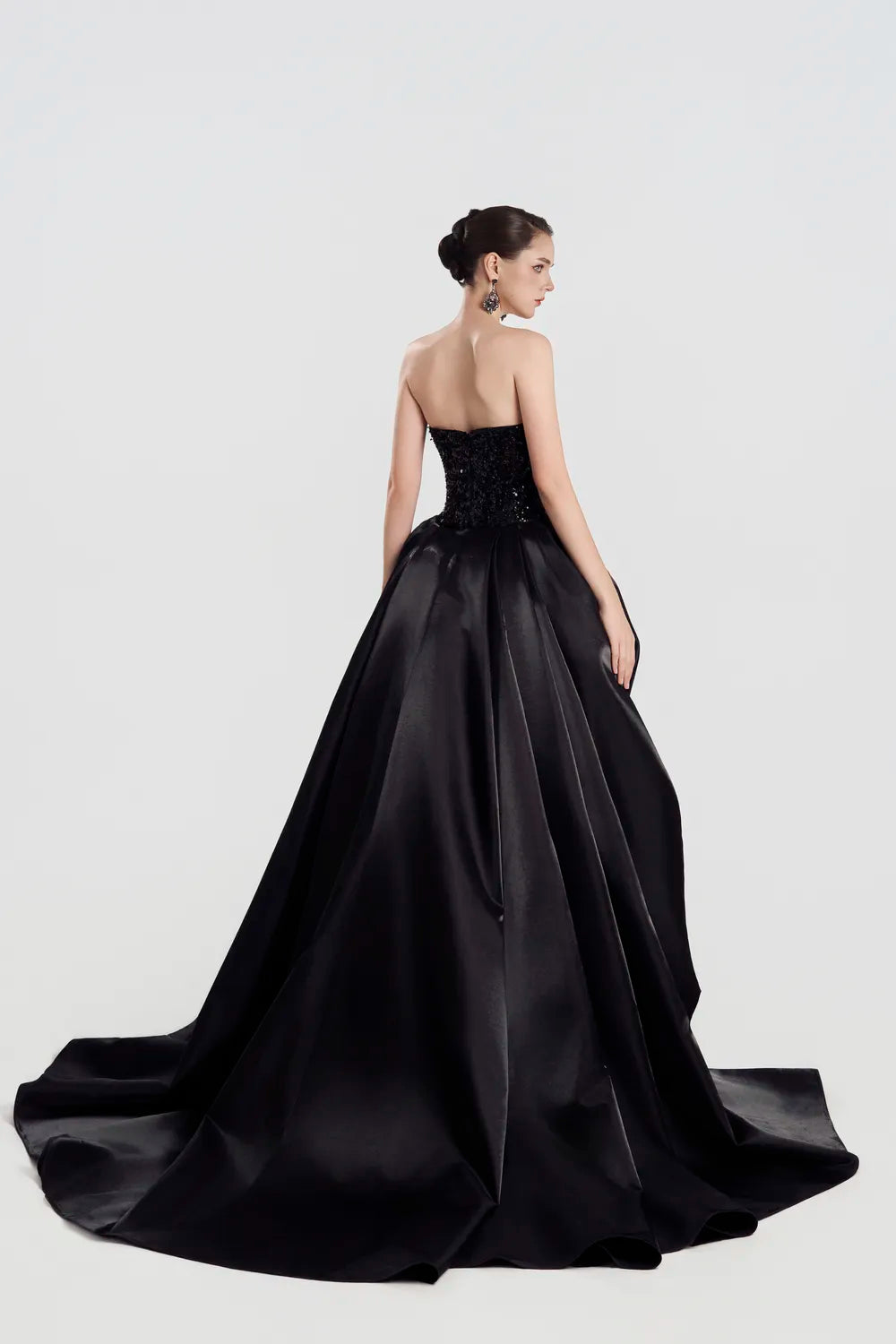 Strapless Sides Long Flap Sequin Dress