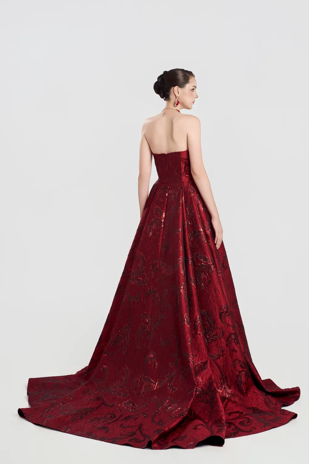 Floral Pattern Strapless Flared Dress