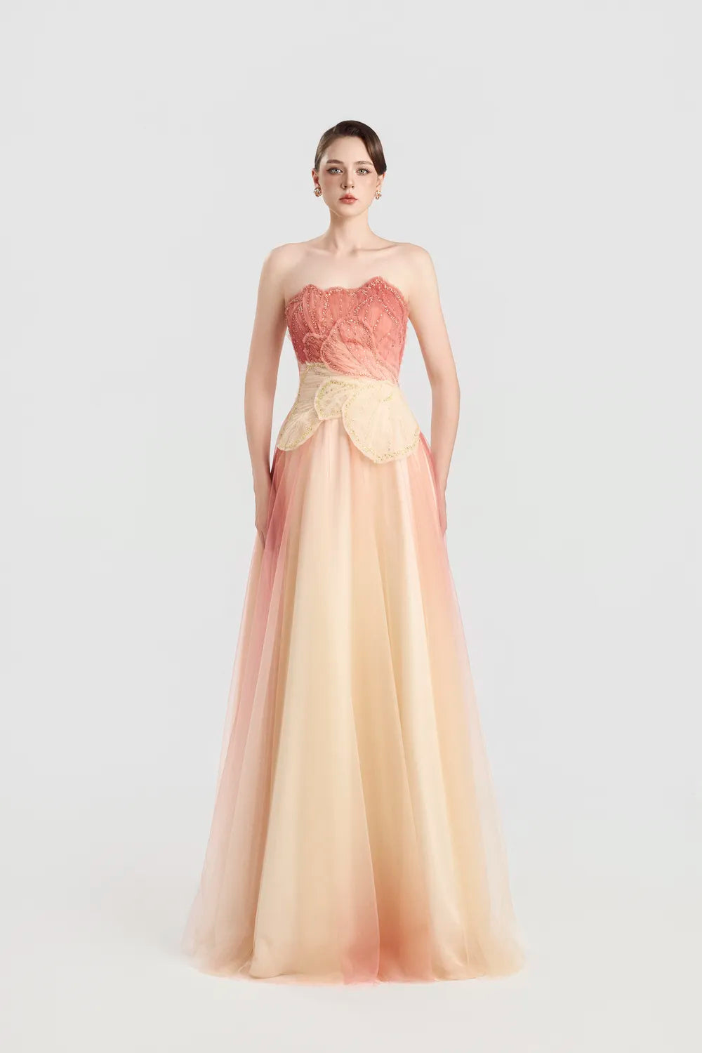 Color Transition Strapless Flared Dress - TRACY COUTURE