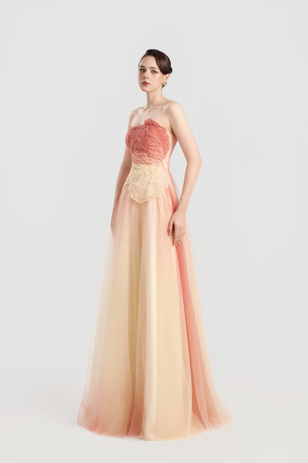 Color Transition Strapless Flared Dress - TRACY COUTURE