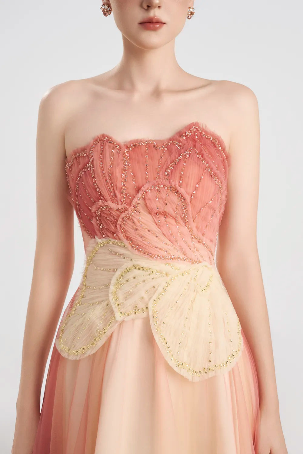 Color Transition Strapless Flared Dress - TRACY COUTURE