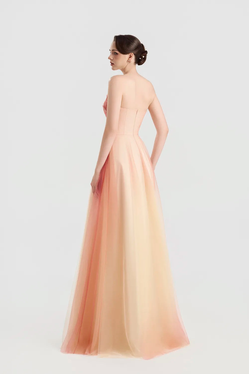 Color Transition Strapless Flared Dress - TRACY COUTURE