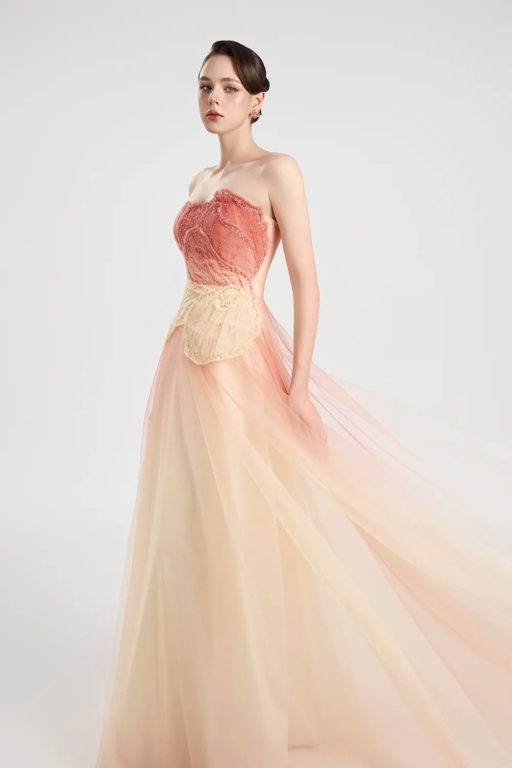 Color Transition Strapless Flared Dress - TRACY COUTURE