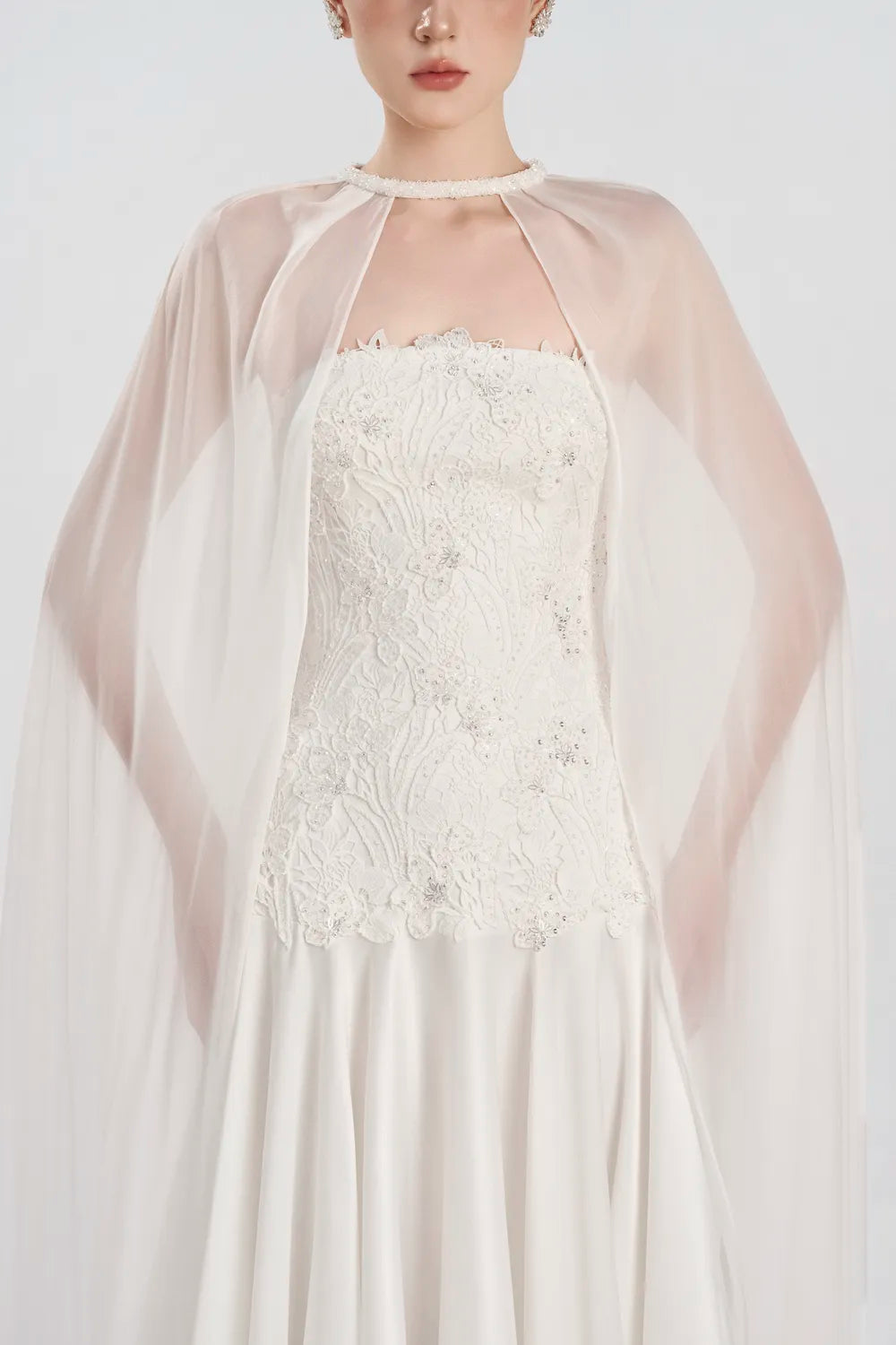 Flared Cape Shining Floral Lace Flared Dress