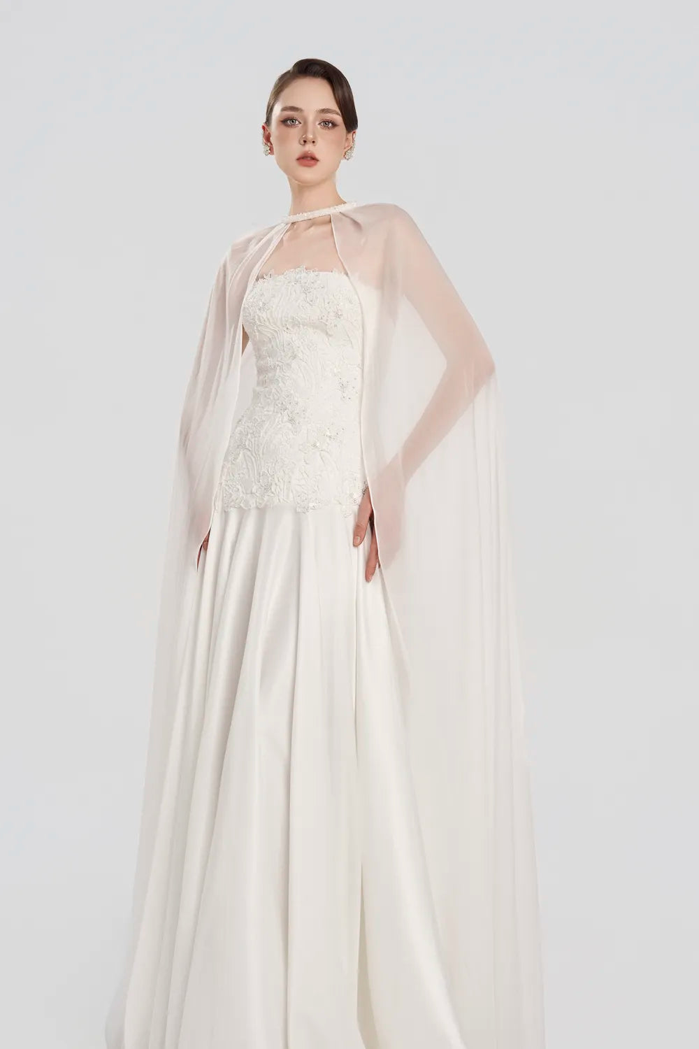 Flared Cape Shining Floral Lace Flared Dress