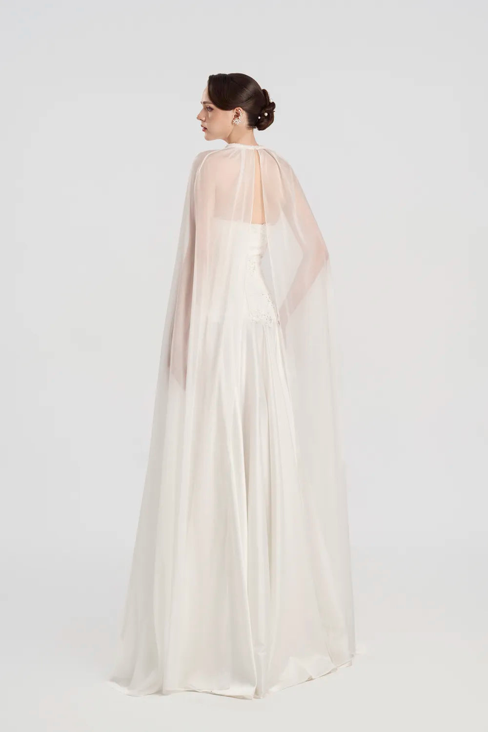 Flared Cape Shining Floral Lace Flared Dress