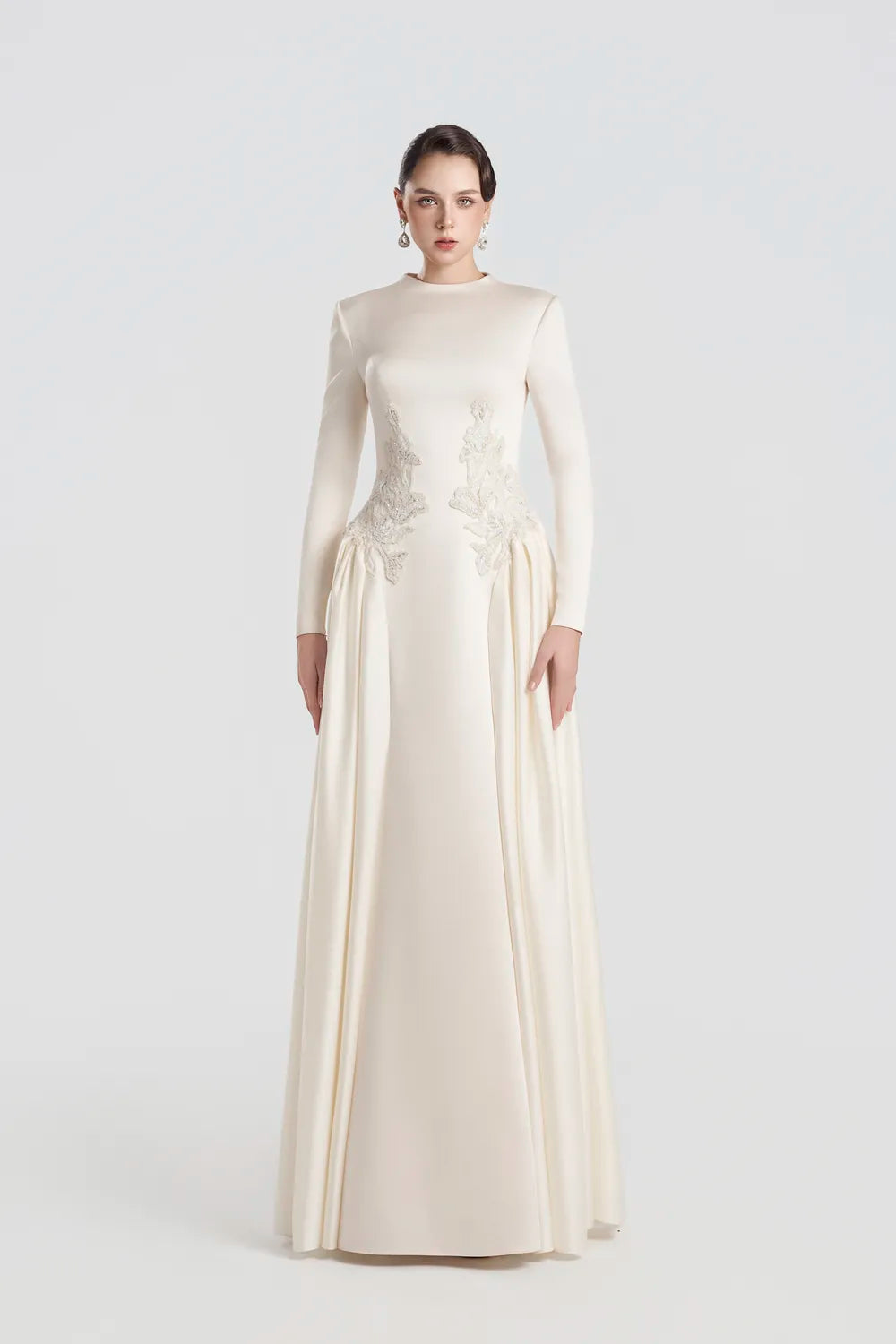 Symmetric Sparkle Floral Embellished Long Sleeve Dress