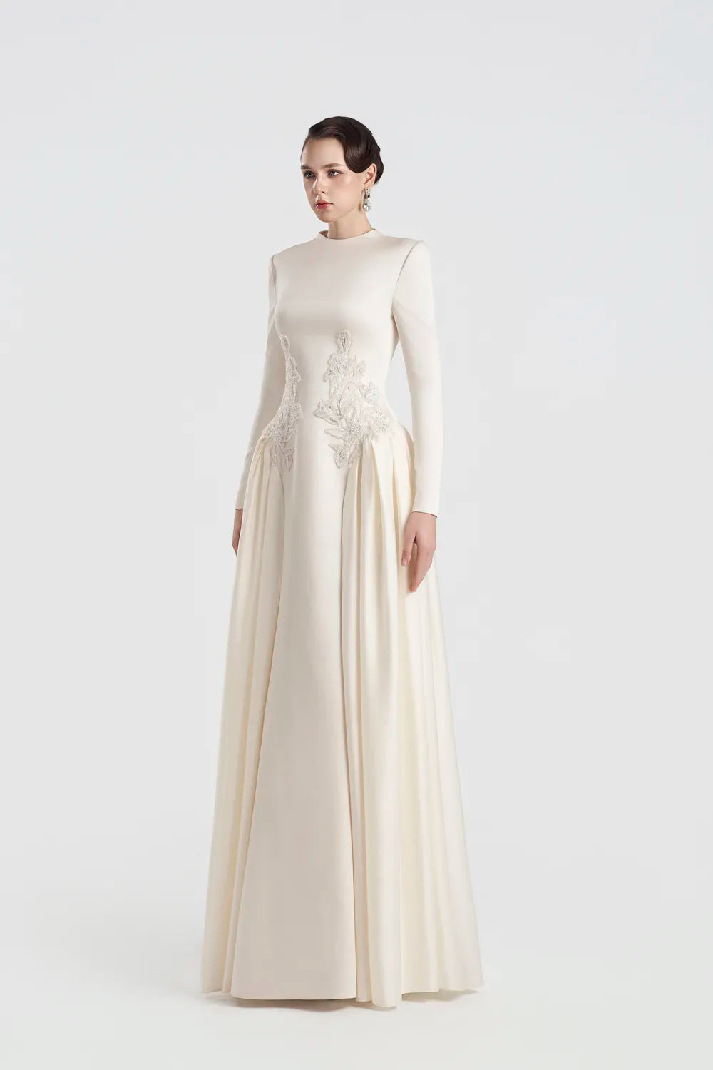 Symmetric Sparkle Floral Embellished Long Sleeve Dress