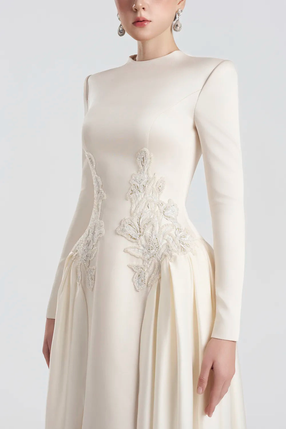 Symmetric Sparkle Floral Embellished Long Sleeve Dress