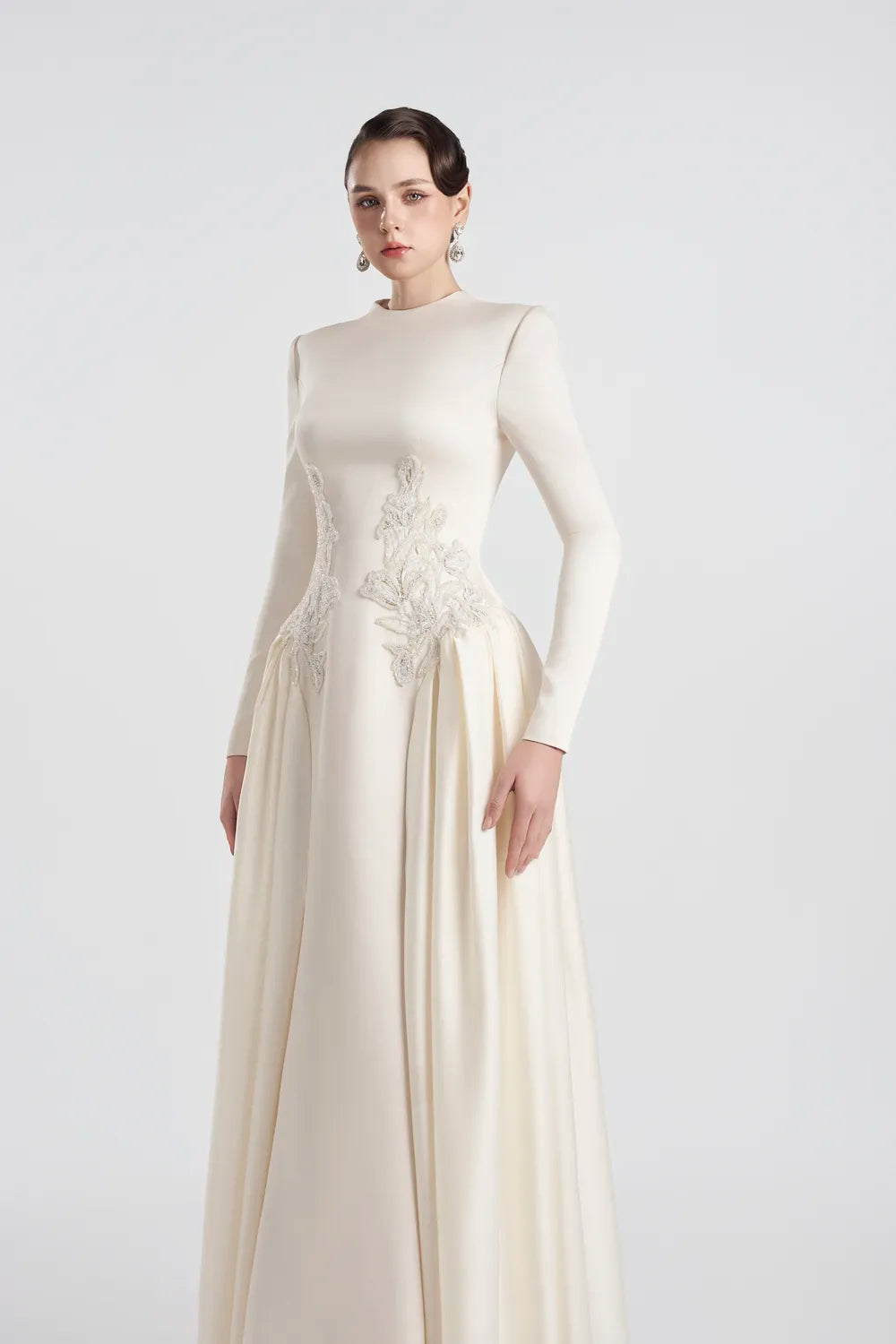 Symmetric Sparkle Floral Embellished Long Sleeve Dress