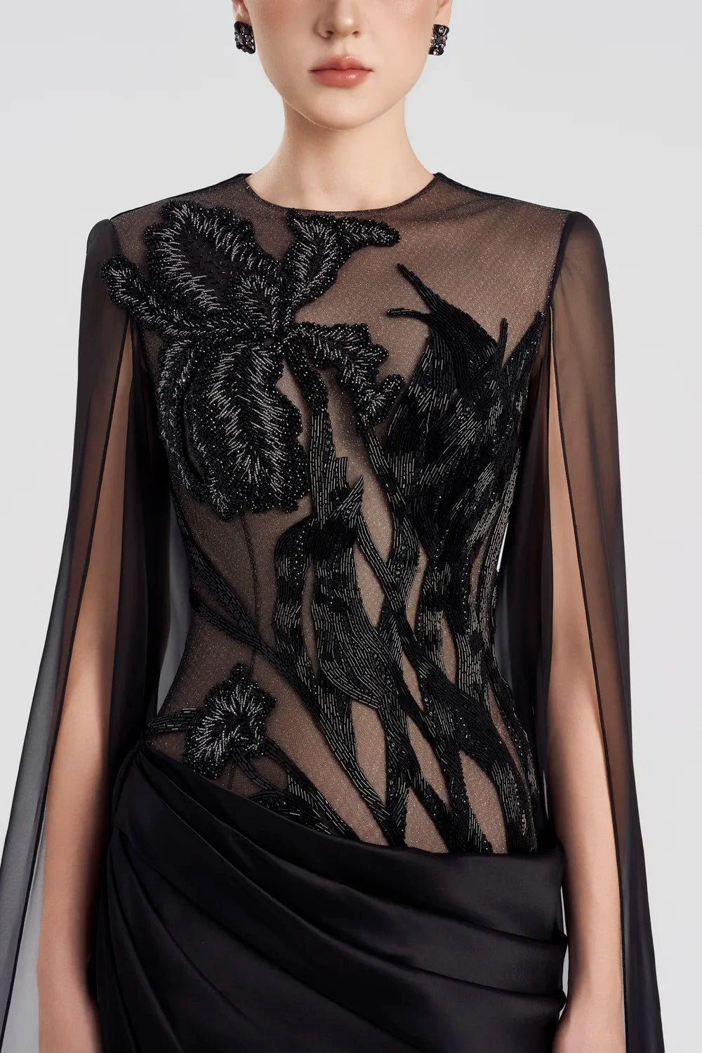 Long See-Through Cape Sleeves High-Low Dress