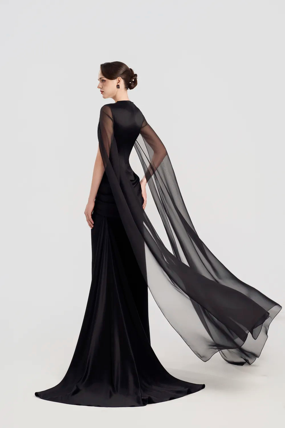Long See-Through Cape Sleeves High-Low Dress