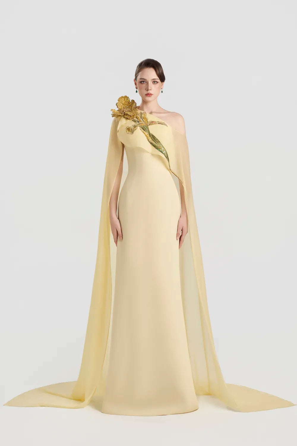 One Shoulder See-Through Long Back Flap Dress