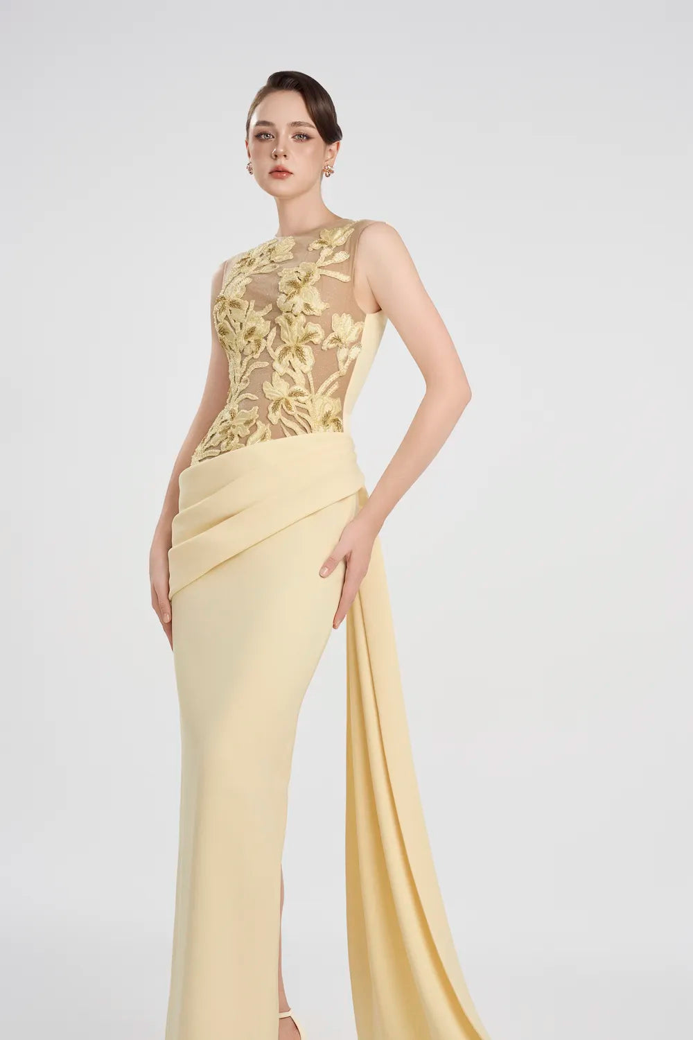 See-Through Top Draped Hip Flap Bodycon Dress