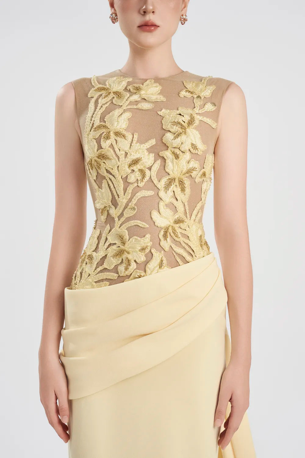 See-Through Top Draped Hip Flap Bodycon Dress
