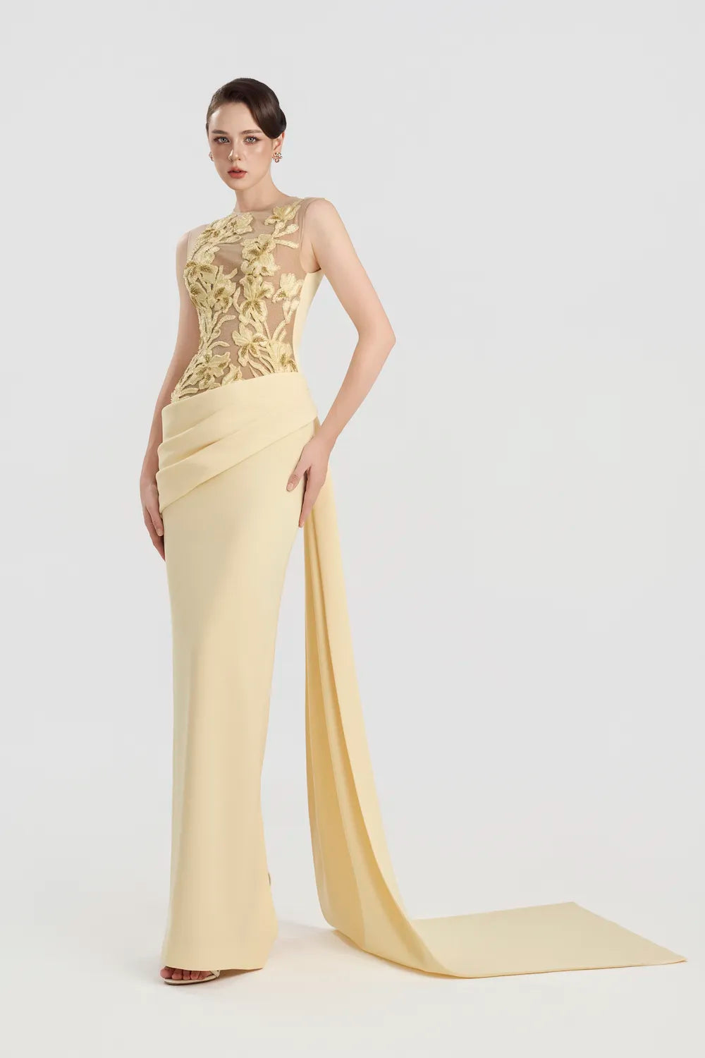 See-Through Top Draped Hip Flap Bodycon Dress