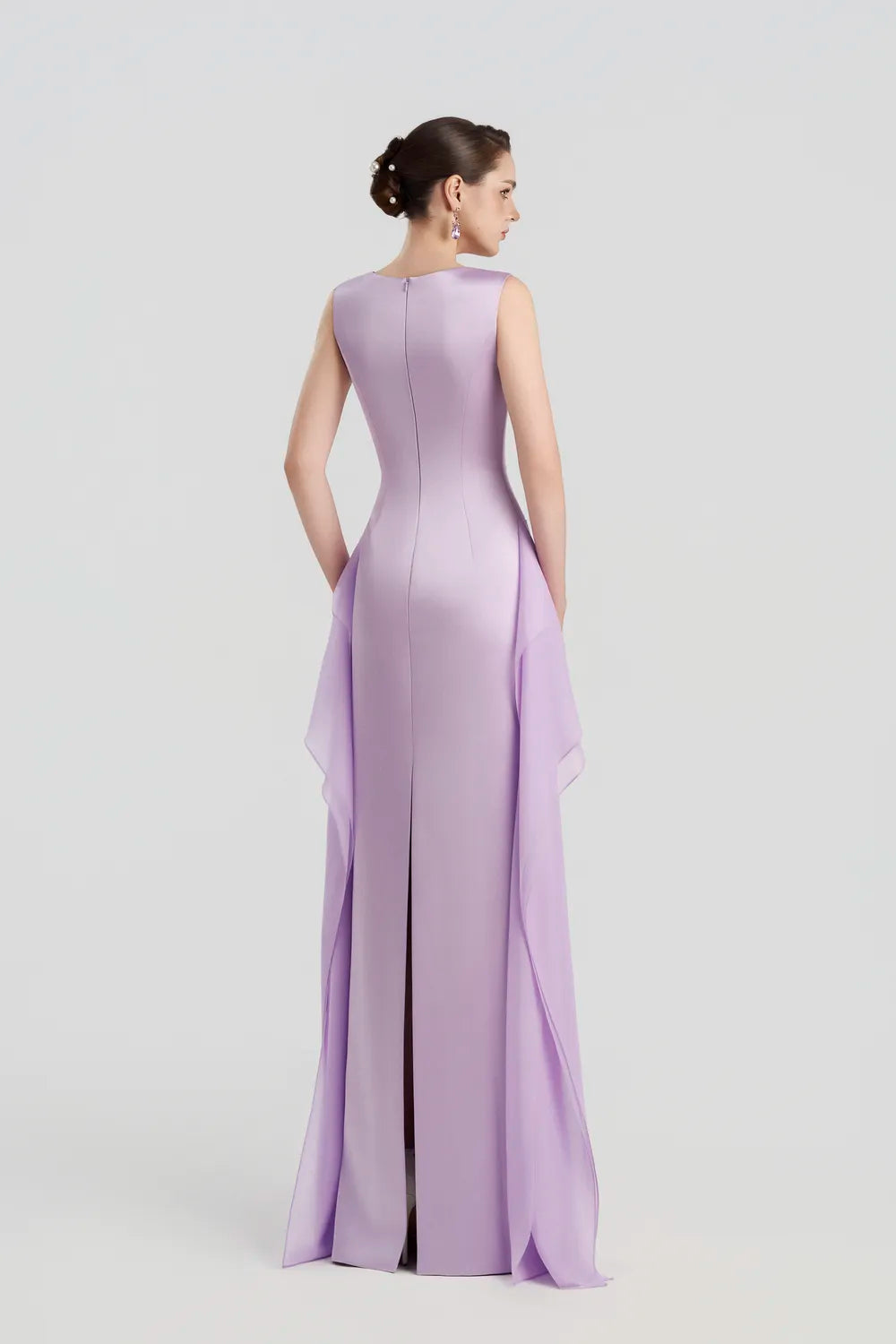 Sleeveless Floral Embellished Sides Ruffle Dress - TRACY COUTURE
