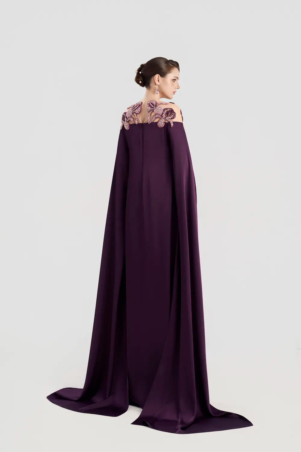 Shining Floral Shoulder Embellished Flared Dress