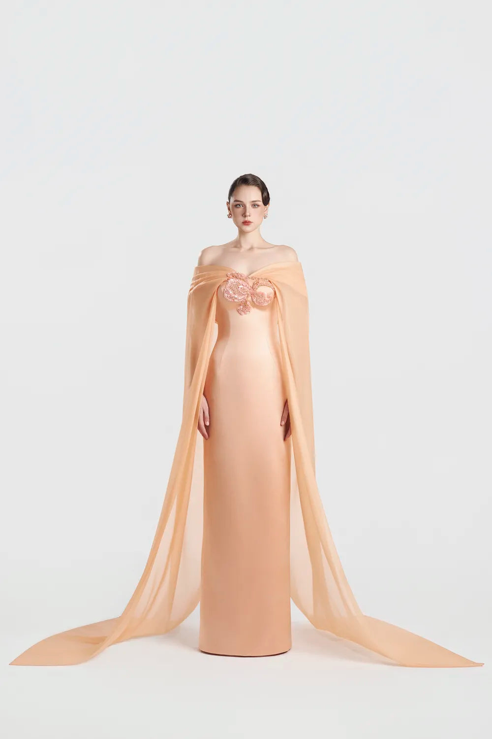 Draped Off Shoulder Straight Dress - TRACY COUTURE