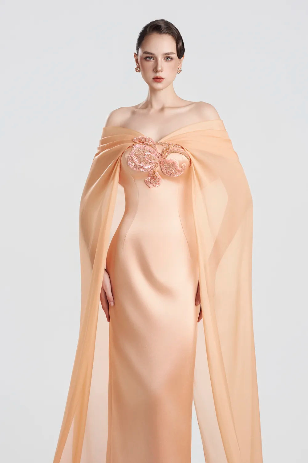 Draped Off Shoulder Straight Dress - TRACY COUTURE