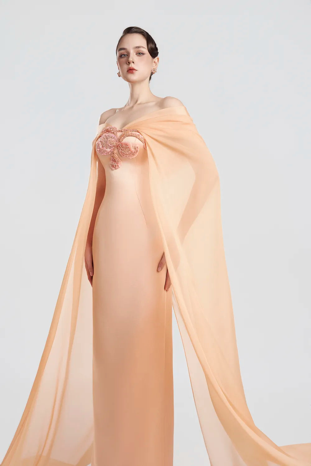 Draped Off Shoulder Straight Dress - TRACY COUTURE