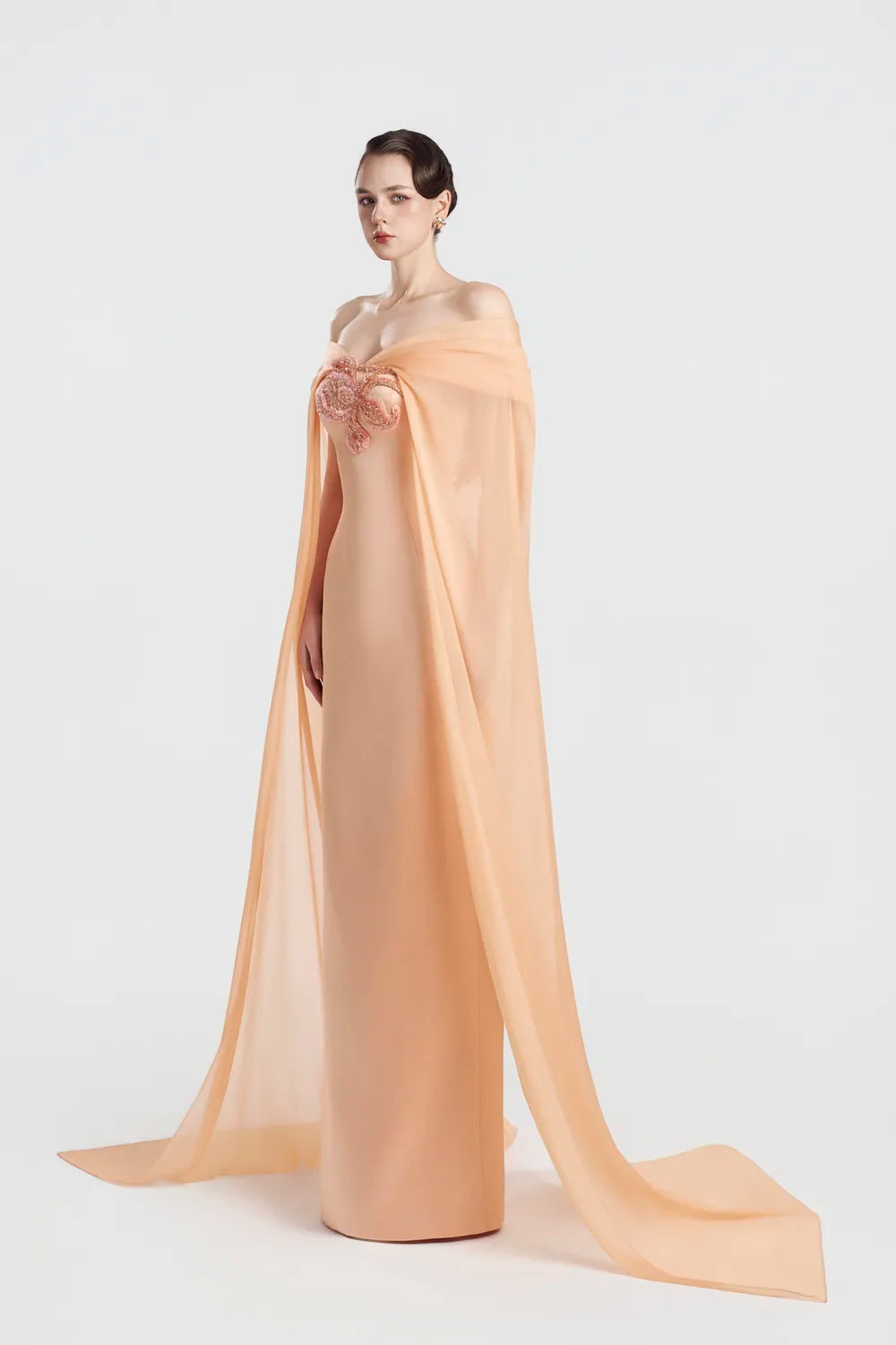 Draped Off Shoulder Straight Dress - TRACY COUTURE