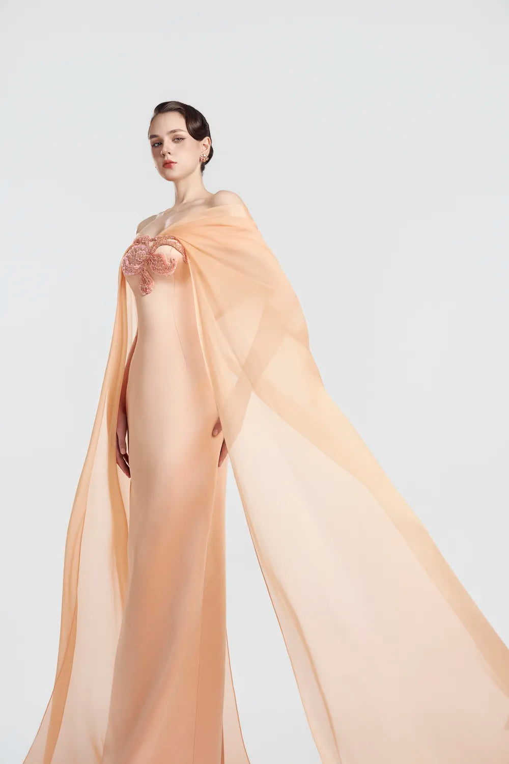 Draped Off Shoulder Straight Dress - TRACY COUTURE
