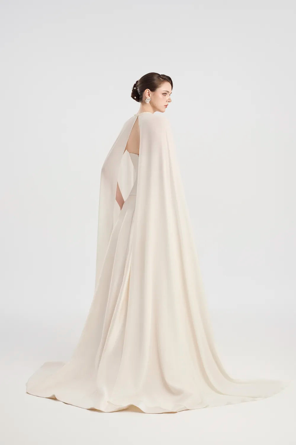 Flowing Long Cape Strapless Corset A-Line Dress