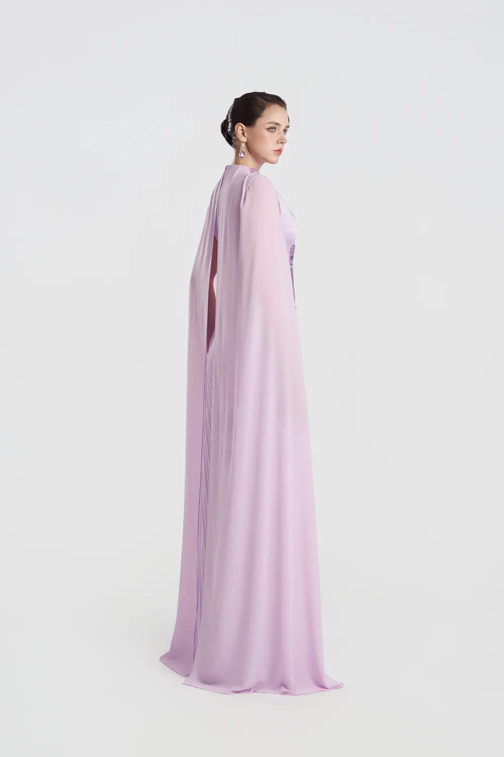 Diagonal Floral Embellished Pleated Dress - TRACY COUTURE