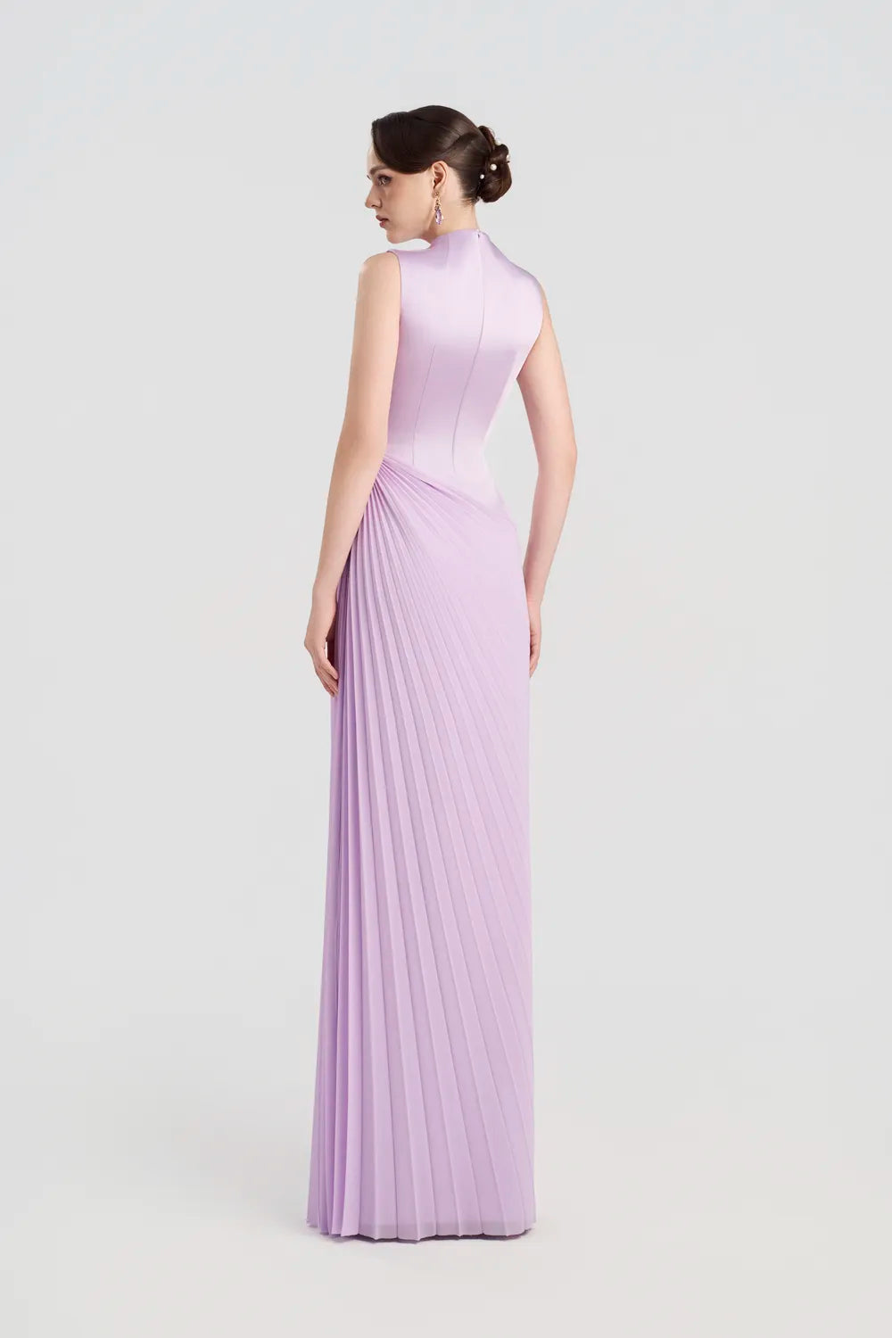 Diagonal Floral Embellished Pleated Dress - TRACY COUTURE