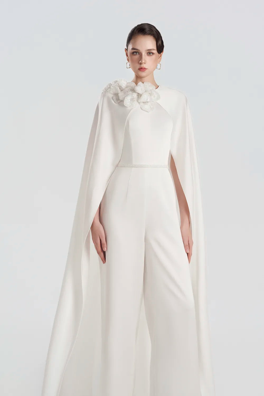 3D Floral Long Cape Sleeve Straight Dress - TRACY COUTURE