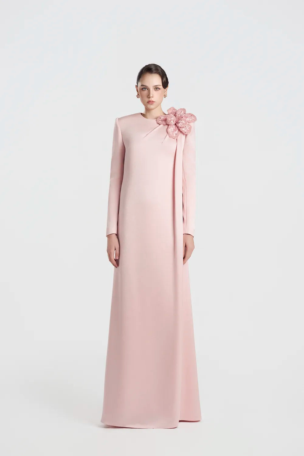 3D Sparkling Floral Long Sleeve Dress