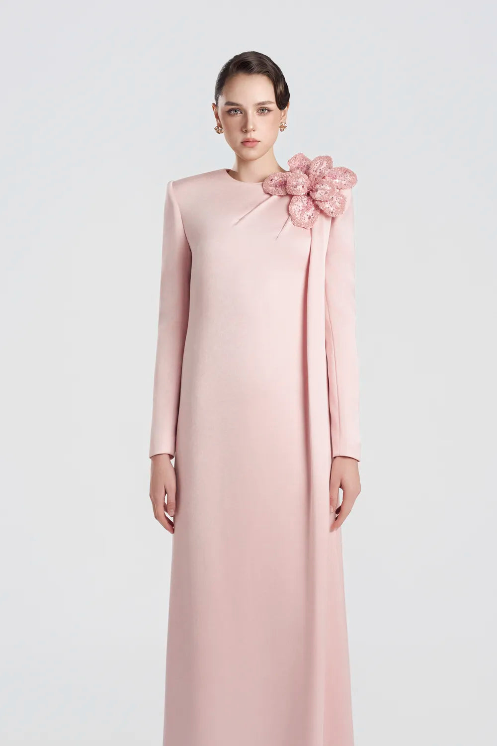 3D Sparkling Floral Long Sleeve Dress