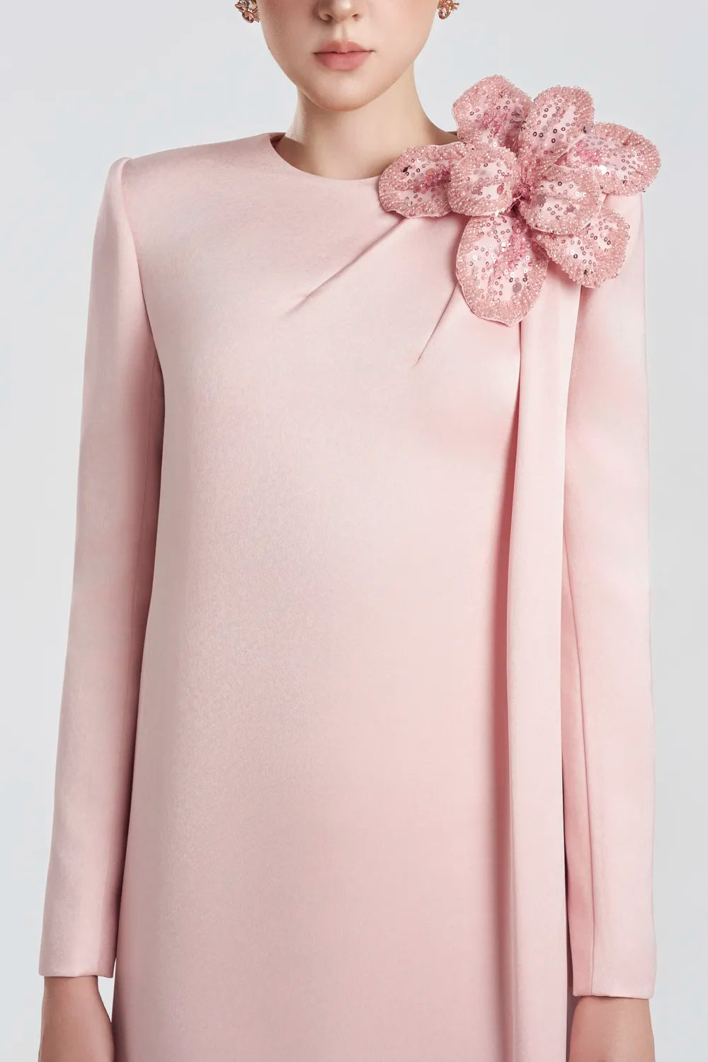 3D Sparkling Floral Long Sleeve Dress