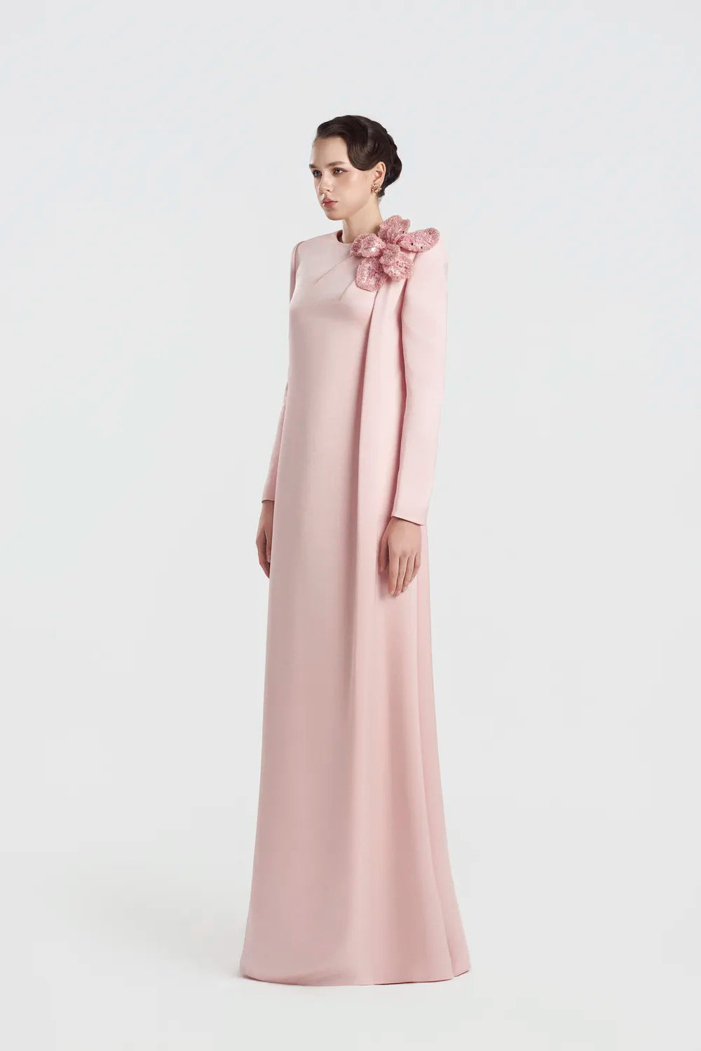 3D Sparkling Floral Long Sleeve Dress