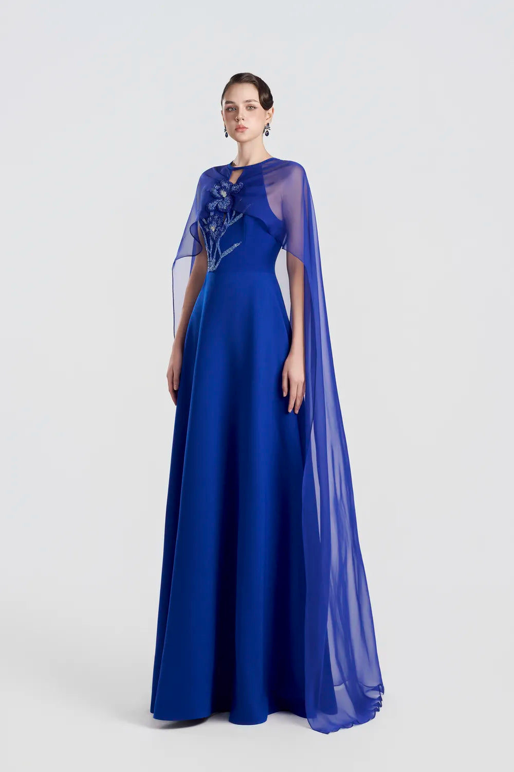 See-Through Cape Sleeves Draped A-Line Dress