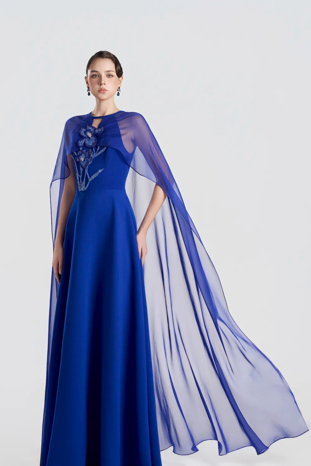 See-Through Cape Sleeves Draped A-Line Dress