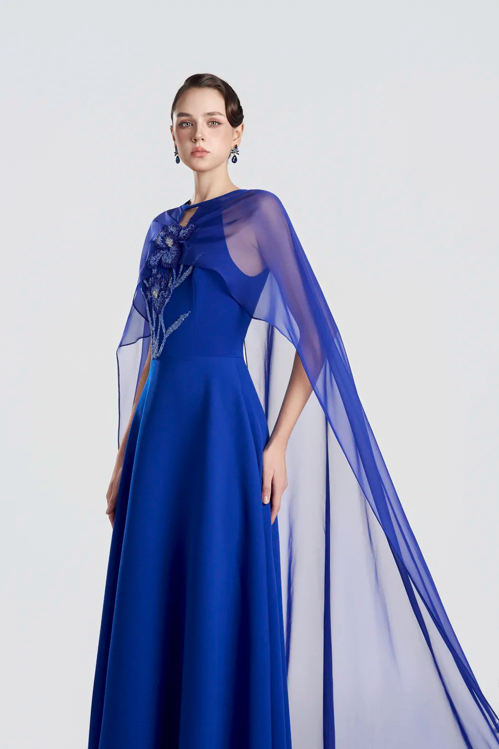 See-Through Cape Sleeves Draped A-Line Dress