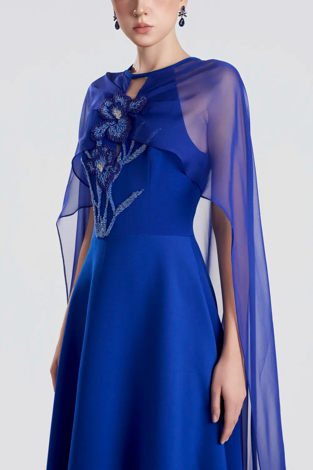See-Through Cape Sleeves Draped A-Line Dress